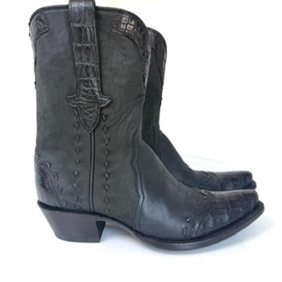 Stallion Boot Co. Black Calf and Caiman Gallegos Handmade Cowboy Boots Size 6.5 - Picture 10 of 12